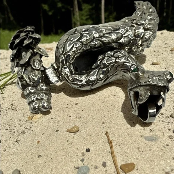 Nacho Gomez Taxco 950 Sterling Silver Rattlesnake Bracelet Malachite Eyes NWOT - Picture 3 of 17